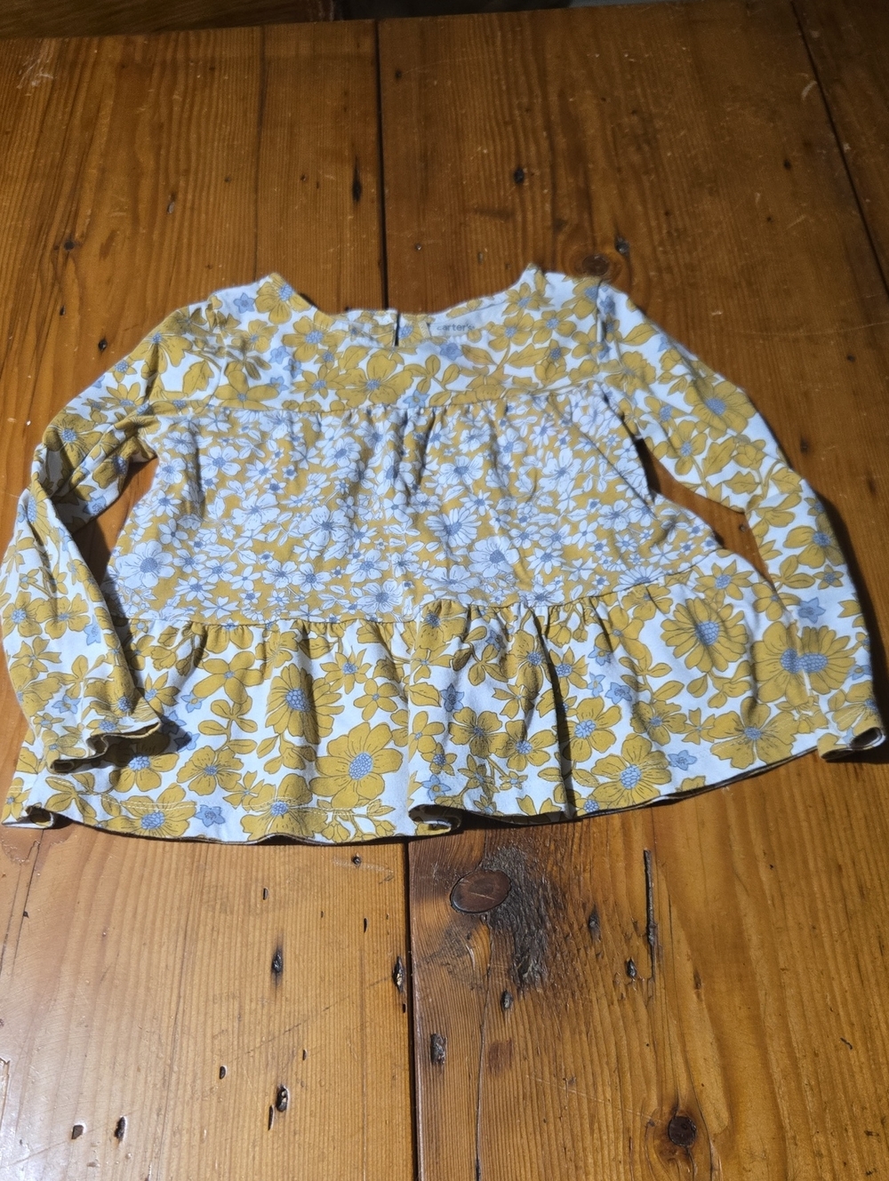 Carter's Yellow Floral Peplum Long-Sleeve Top Sz 5t